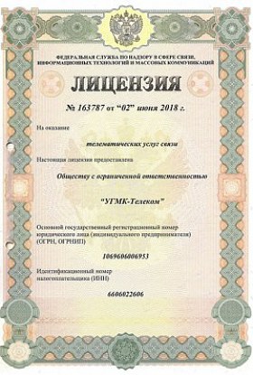 Лицензия № 163787 от 02.06.2018 Телематические услуги связи. Алтайский край